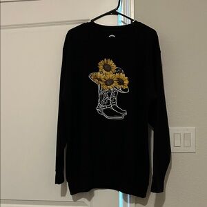 Black Sweatshirt with Sunflower Boot Design